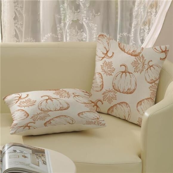 NEW Set of 2 Fall Pillow Covers 20x20 - Burnt Orange Pumpkin & Maple Leaves - Picture 6 of 8